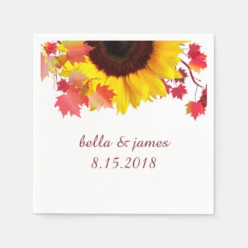 Sunflower Fall Wedding Paper Napkins