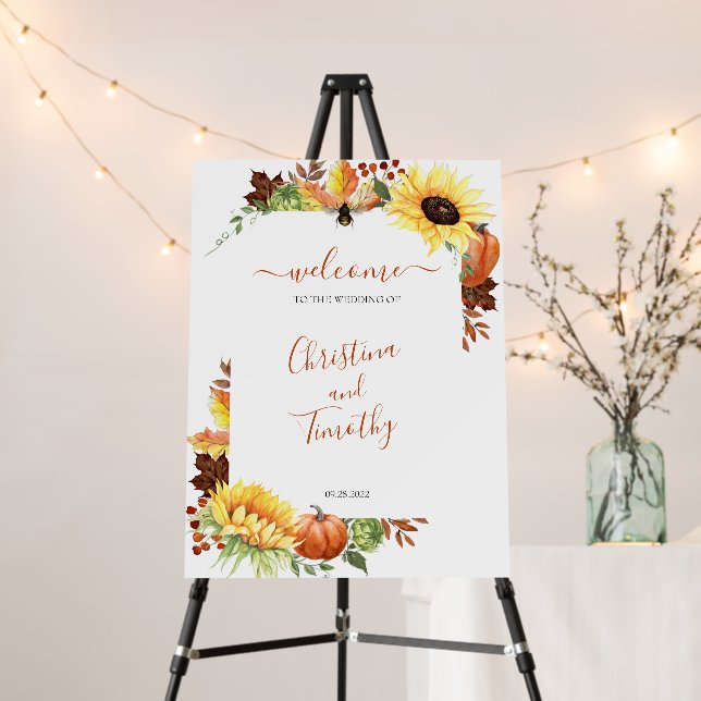 Sunflower Fall Wedding Welcome Sign Foam Board (In Situ (Stand))