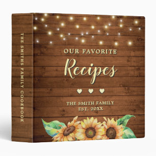 Sunflower Family Cookbook Couple Recipe Album Book 3 Ring Binder