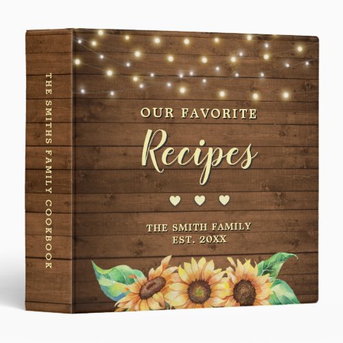 Sunflower Family Cookbook Couple Recipe Album Book 3 Ring Binder