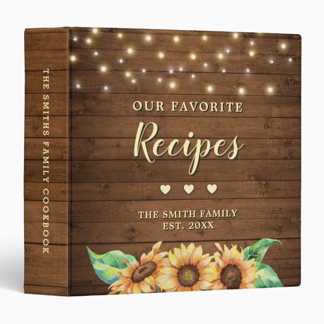 Sunflower Family Cookbook Couple Recipe Album Book 3 Ring Binder (Front/Spine)