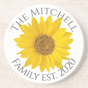 Sunflower Family Name and Year Coaster