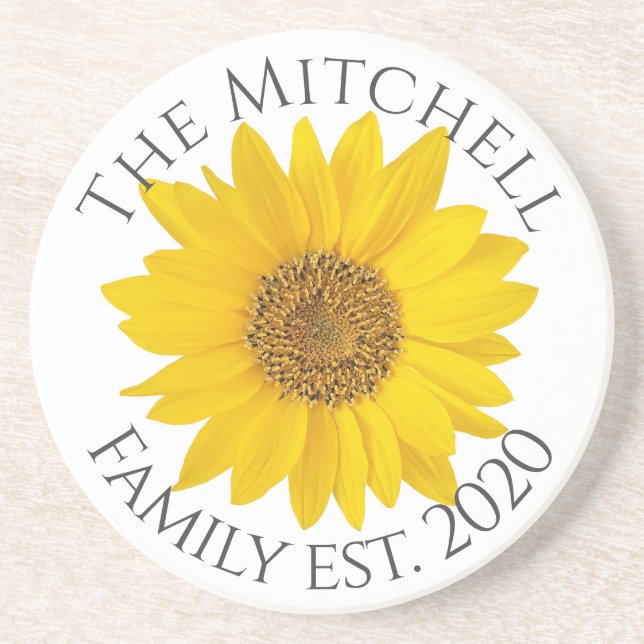 Sunflower Family Name and Year Coaster (Front)