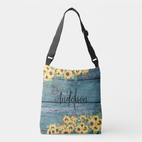 Sunflower Family Name Blue  Crossbody Bag