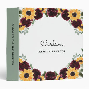 Sunflower Family Name Recipe Cookbook 3 Ring Binder
