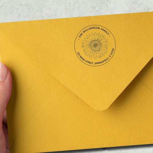 Sunflower Family Name Round Return Address Self_inking Stamp