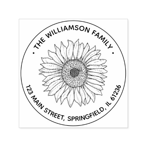 Sunflower Family Name Round Return Address Self_inking Stamp