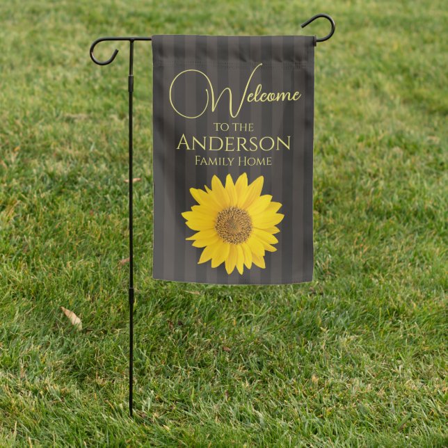 Sunflower Family Name Welcome Garden Flag (In SItu)