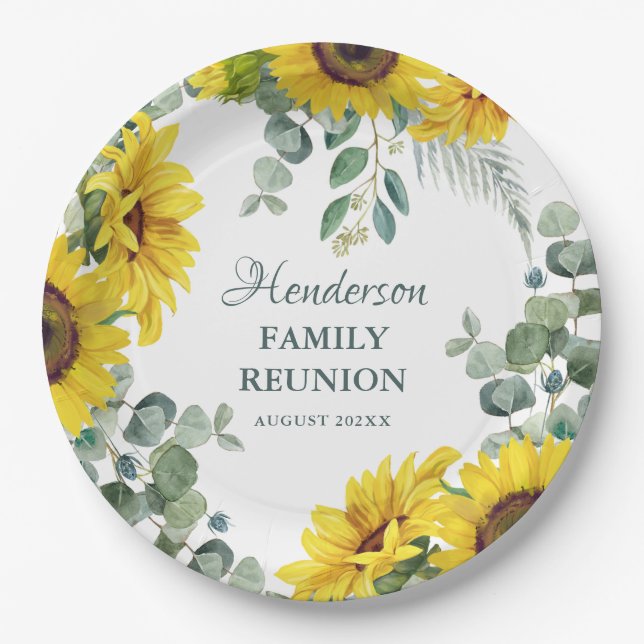 Sunflower Family Reunion Party  Paper Plates (Front)