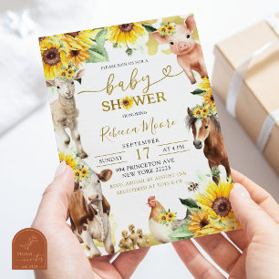 Sunflower Farm Animal Summer Baby Shower Invitation