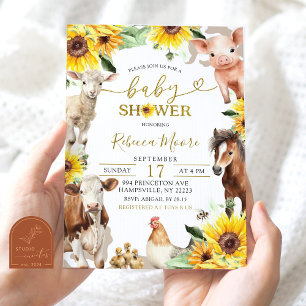 Sunflower Farm Animal Summer Baby Shower Invitation