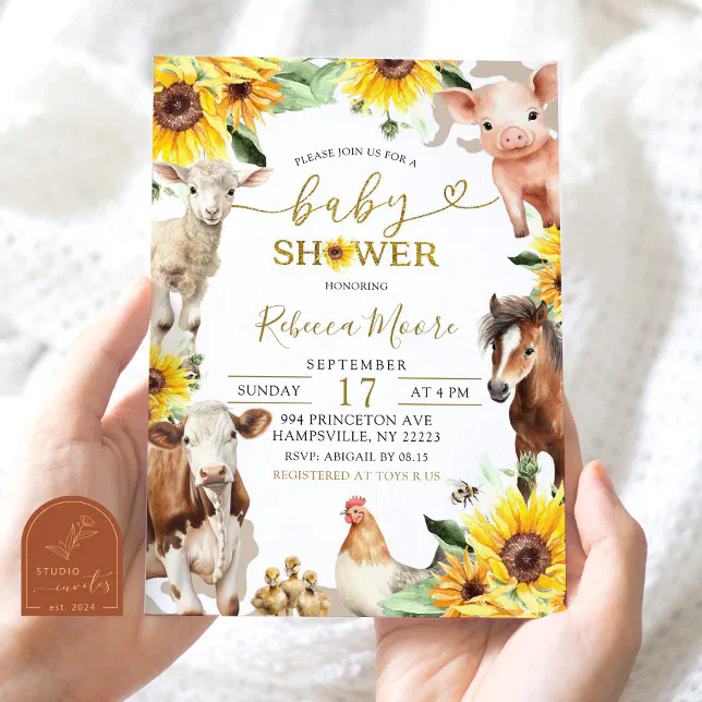 Sunflower Farm Animal Summer Baby Shower Invitation Zazzle