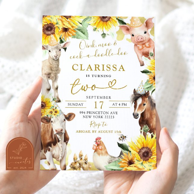 Sunflower Farm Animal Summer Birthday Invitation (Creator Uploaded)