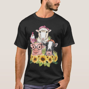 Sunflower Farm Animals Chicken Sheep Cow Pig T-Shirt