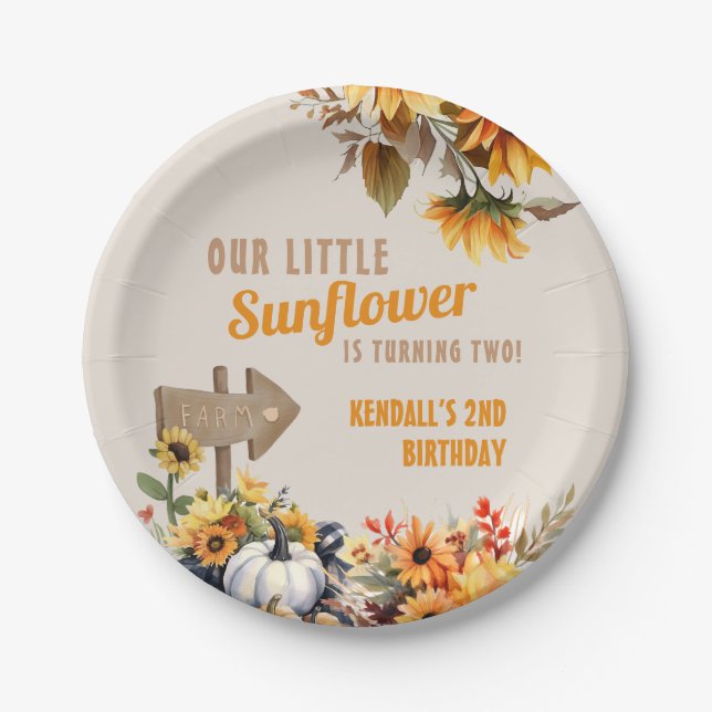 Sunflower Farm Fall Birthday Paper Plates (Front)
