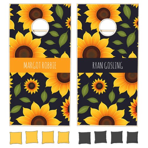 Sunflower Farm Floral Pattern Cornhole Set