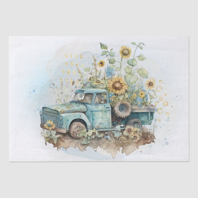 Sunflower Farm Pickup Truck Tissue Paper (Front)