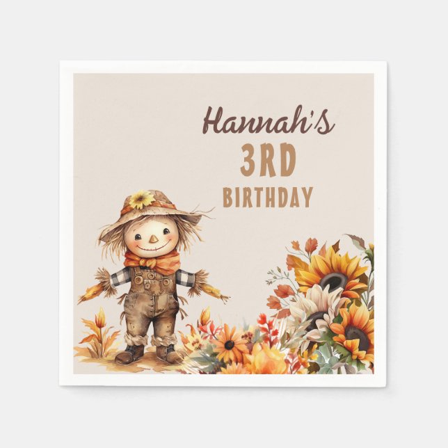 Sunflower Farm Scarecrow Birthday Napkins (Front)