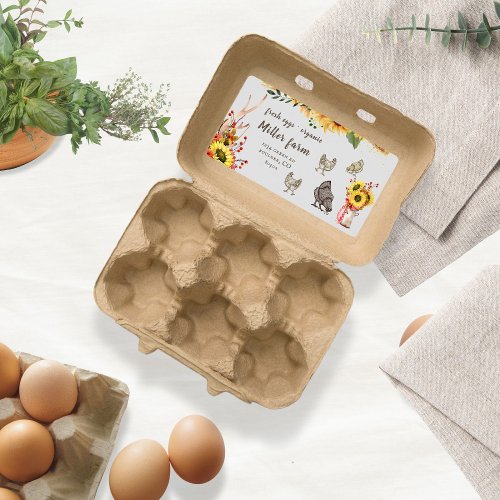 Sunflower Farmhouse Rustic Script Egg Carton Label