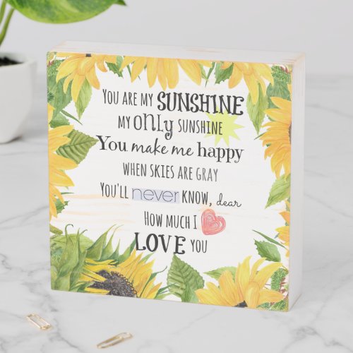 Sunflower Farmhouse Style You are my Sunshine Wooden Box Sign