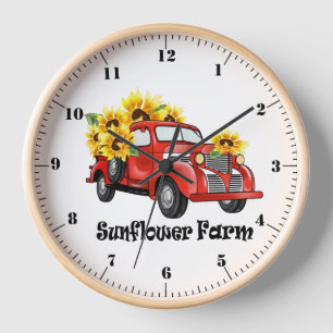 "Sunflower Farms" Vintage Truck/Sunflowers Wall Clock