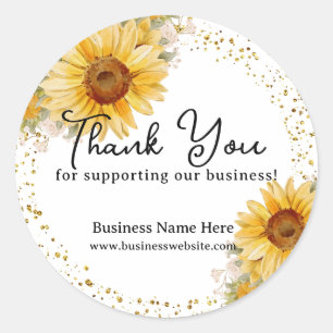 Sunflower Faux Gold Glitter Business Wedding Classic Round Sticker