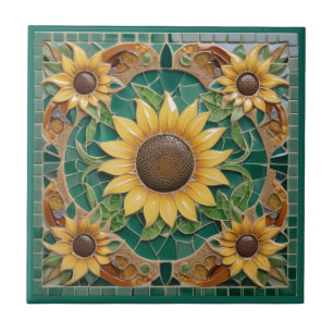 Sunflower Faux Mosaic Dark Green Ceramic Tile