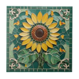 Sunflower Faux Mosaic Dark Green Ceramic Tile