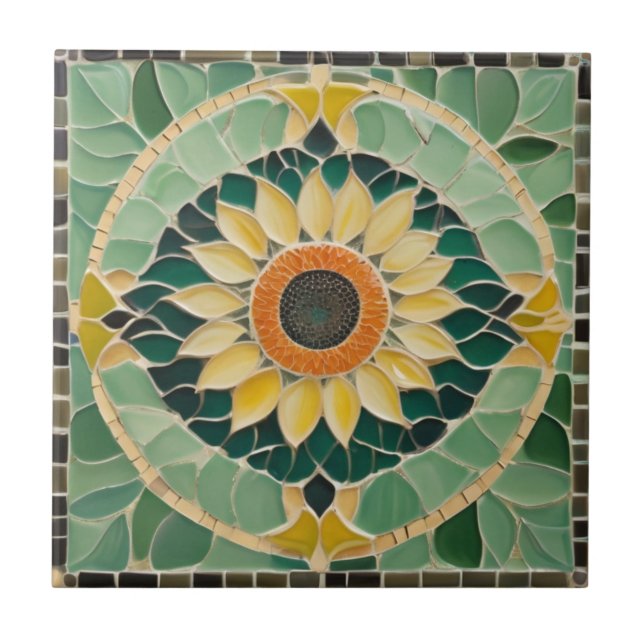 Sunflower Faux Mosaic Green Ceramic Tile (Front)