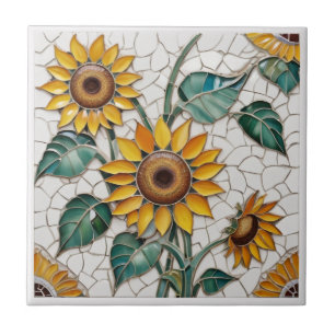 Sunflower Faux Mosaic White Ceramic Tile