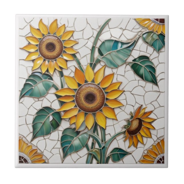 Sunflower Faux Mosaic White Ceramic Tile (Front)
