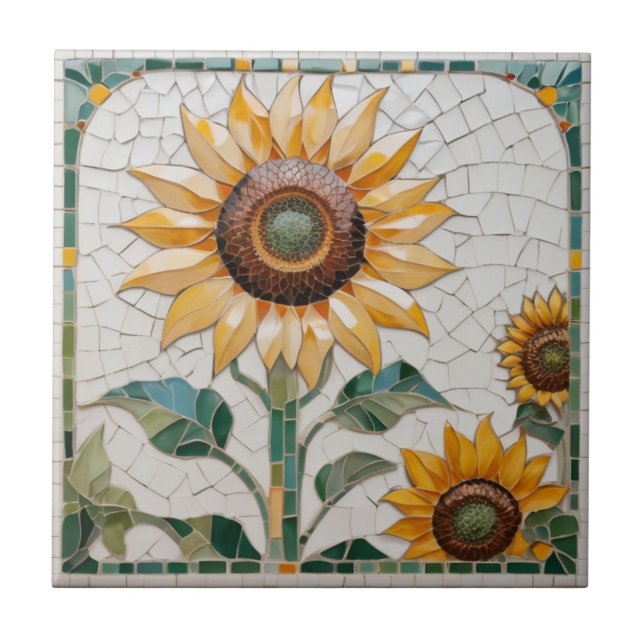 Sunflower Faux Mosaic White Ceramic Tile (Front)