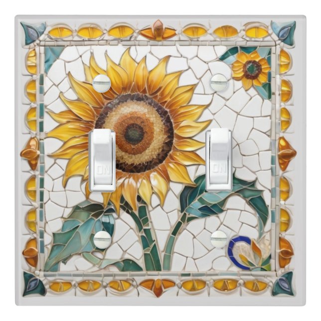 Sunflower Faux Mosaic White Light Switch Cover (In Situ)