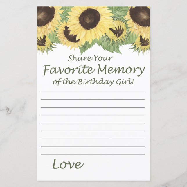 sunflower Favorite Memory of the Birthday Girl (Front)