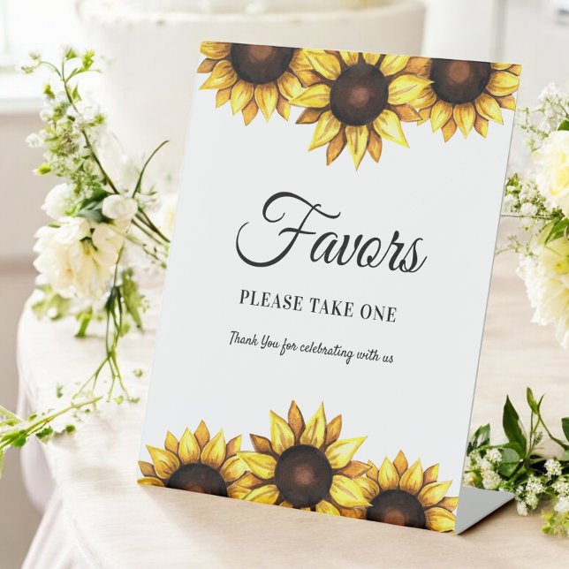 Sunflower Favors Wedding Yellow White  Pedestal Sign (Creator Uploaded)