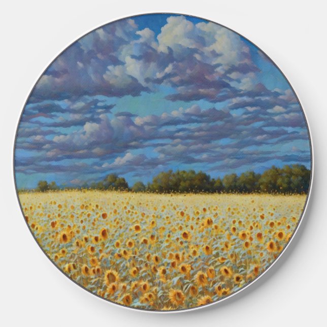 Sunflower Field and Cloudy Sky Art Charger (Front)