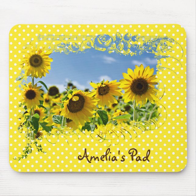 Sunflower Field and Polka Dots Mouse Pad (Front)