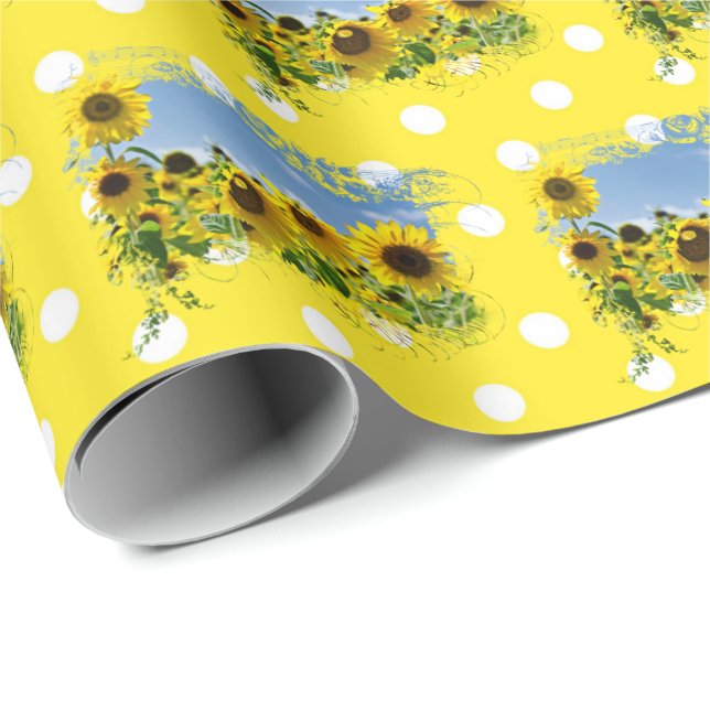 Sunflower Field and Polka Dots Wrapping Paper (Roll Corner)