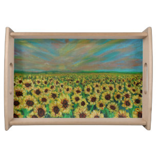 sunflower field at sunset serving tray