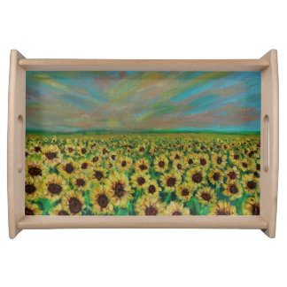 sunflower field  at sunset serving tray