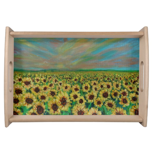 sunflower field  at sunset serving tray (Front)