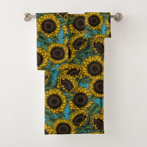 Sunflower field bath towel set