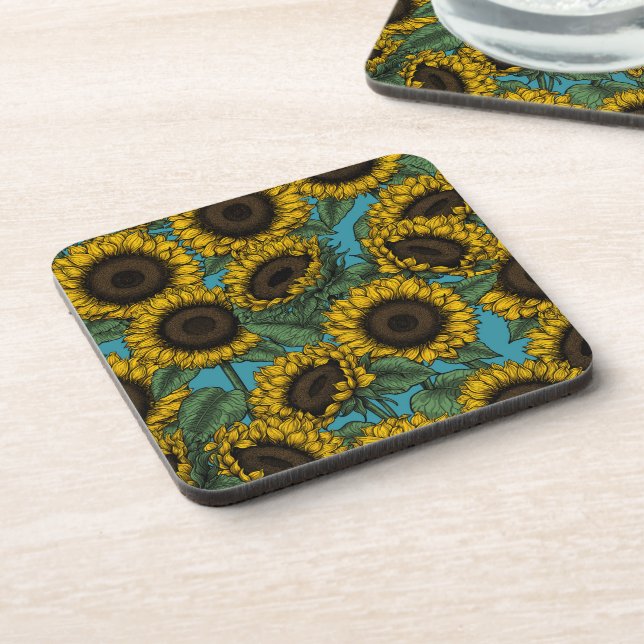 Sunflower field beverage coaster (Left Side)
