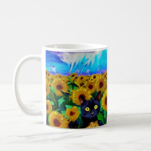 Sunflower Field Cat Coffee Mug For Cat Lovers