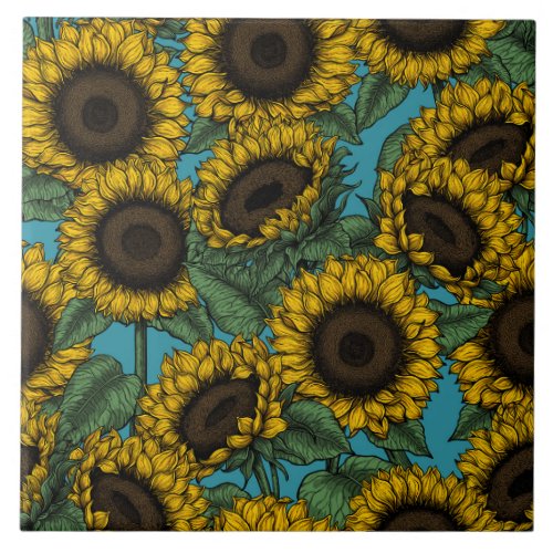 Sunflower field ceramic tile