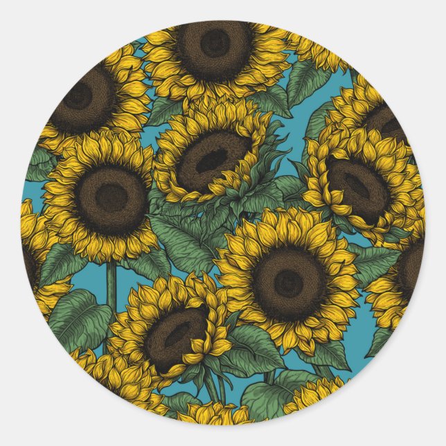 Sunflower field classic round sticker (Front)
