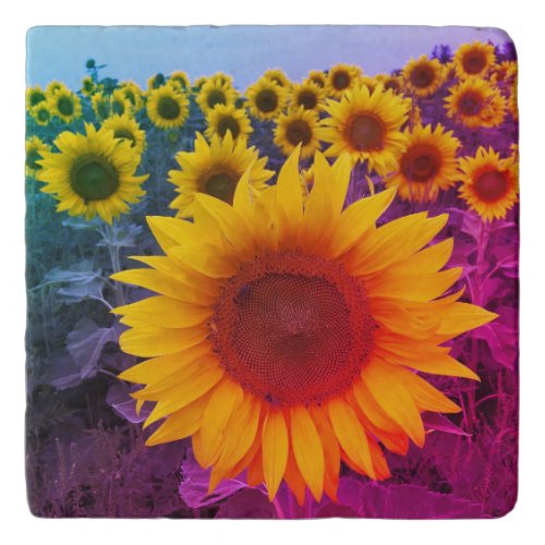 Sunflower Field Colorful Harvest Photo  Trivet