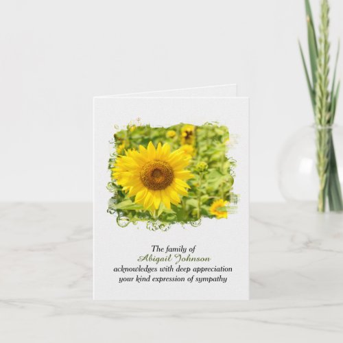 Sunflower Field for Sympathy Thank You   Card
