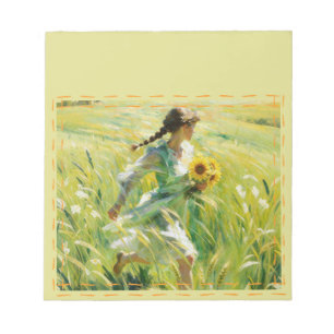 Sunflower Field Girl Popular Notepad Summer Mead