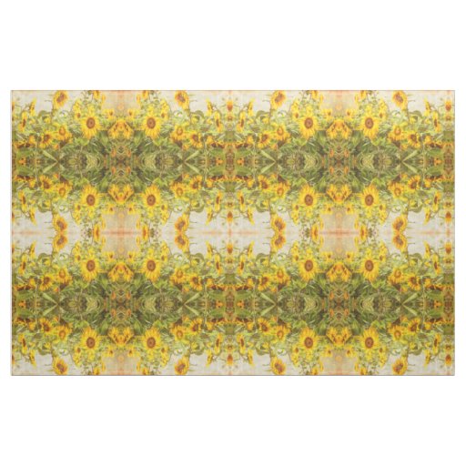 Sunflower Field Green Yellow Vintage Antique Fabric